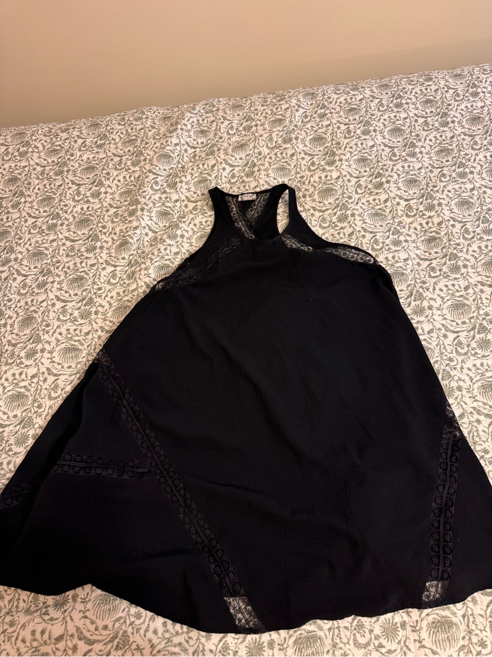 Free People Black Racerback Lace-Trim Mini Dress